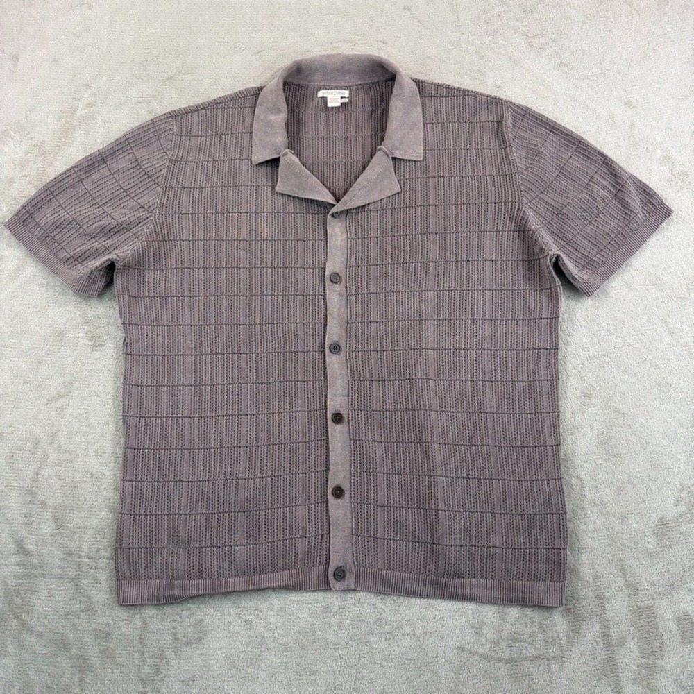 Carbon 2 Cobalt Knit Resort Camp Shirt in Grey Men 2XL Short Sleeve Quiet Luxury